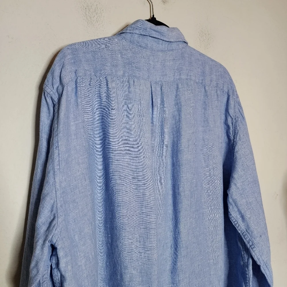 100% Linen J. Crew‎ Baird McNutt Blue Long Sleeve Button Shirt Men's Size XL
